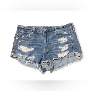 American Eagle Cut Off Tom Girl Shortie Jean Shorts Womens Size 8 Blue Denim
